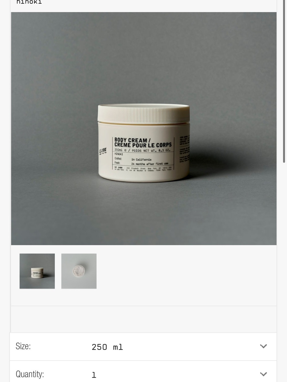 Le Labo Hinoki Body Cream - Cream/White Jar